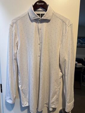 Hugo Boss White Dress Shirt with Navy Micro Dots